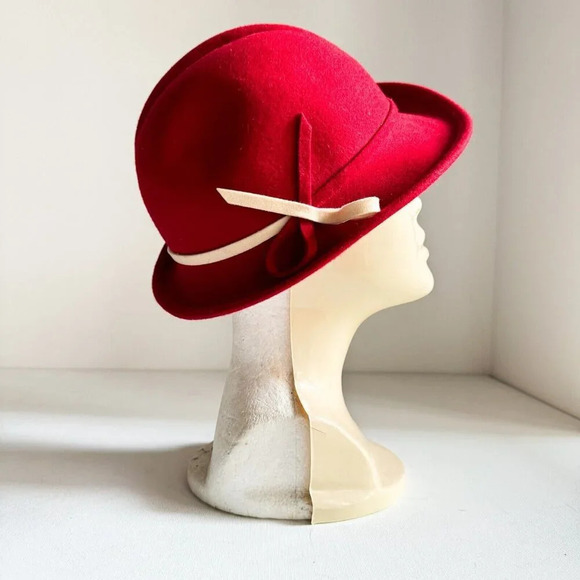 Vintage Lancaster Wool Felt Ladies Red Fedora L main image 13